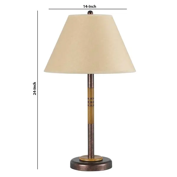 100W Metal Table Lamp with Conical Paper Shade， Set of 4， Bronze