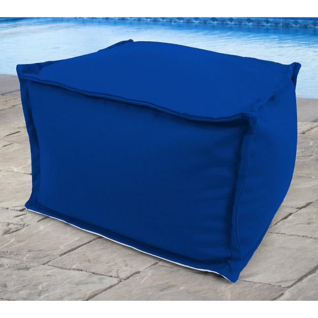 Outdoor Bean Filled Pouf ottoman In Sunbrella Canvas Pacific Blue Jordan Manufacturing