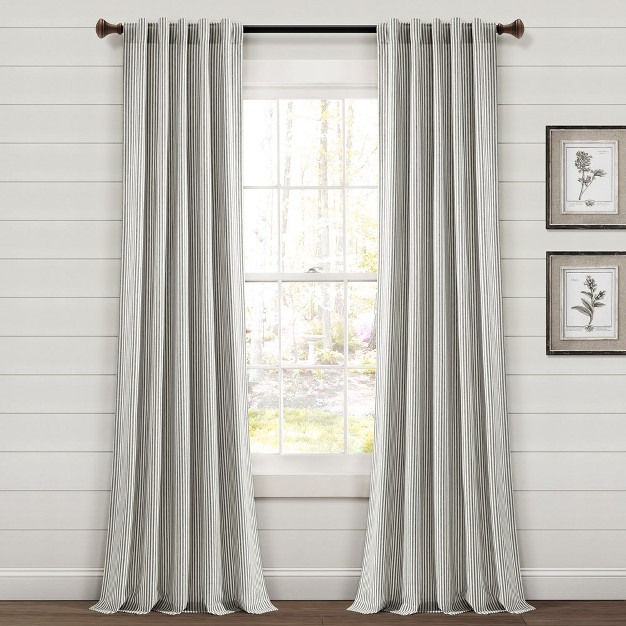 Home Boutique Farmhouse Vintage Stripe Yarn Dyed Cotton Back Tab rod Pocket Window Curtain Panels Gray 40x95 Set