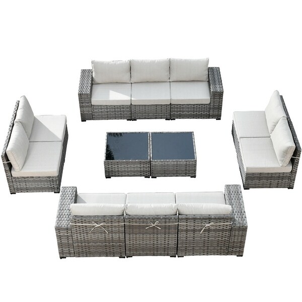 HOOOWOOO 12Piece Outdoor Patio Furniture Modular Wide Armrest Sectional Sofa Set