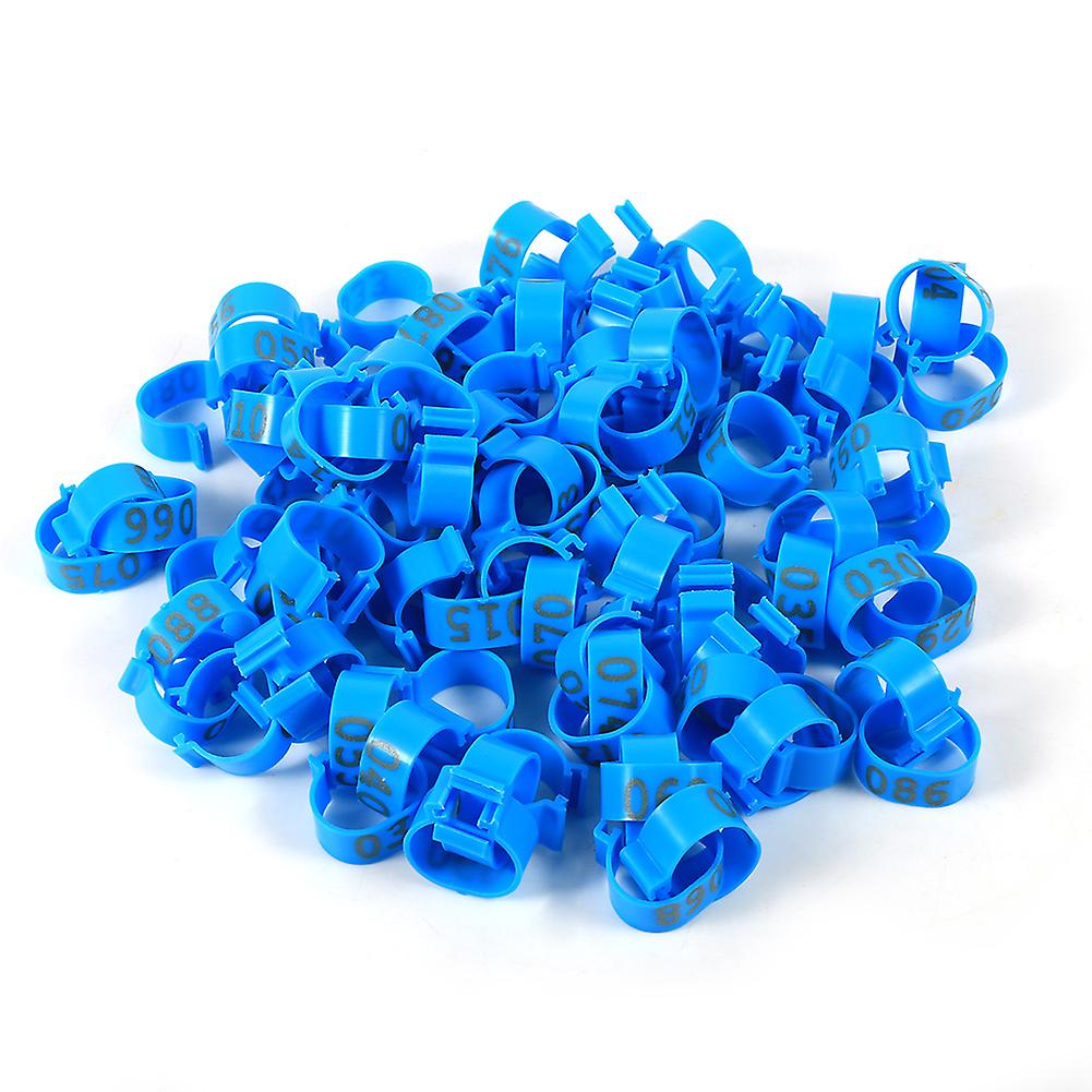 100pcs/bag 16mm 001-100 Numbered Plastic Poultry Chickens Ducks Goose Leg Bands Rings(blue)