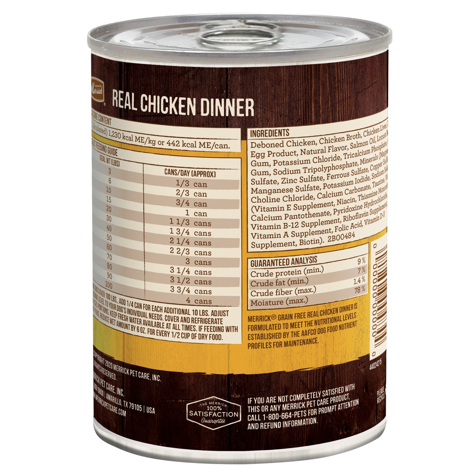 Merrick Real Grain Free Chicken Dinner Canned Wet Dog Food， 12.7 oz.， Case of 12