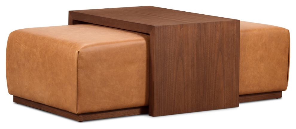 Poly and Bark Jarmo Leather Ottoman with Walnut Table   Contemporary   Footstools And Ottomans   by Edgemod Furniture  Houzz