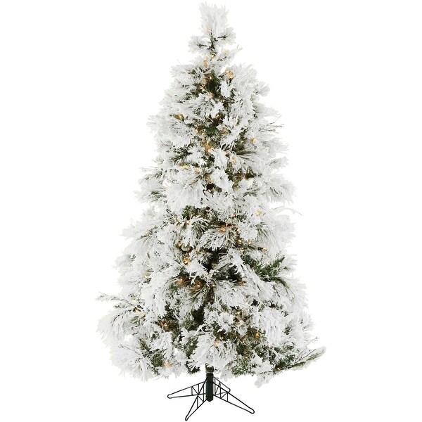 Fraser Hill Farm 7.5foot Flocked Snowy Pine Artifical Christmas Tree With Clear LED Lighting