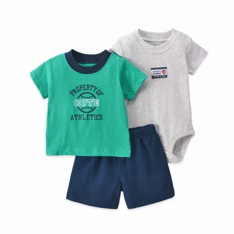 Summer Newborn Baby Boy Set 6-24M Cute Cartoon Dinosaur Cotton Clothing Short Sleeve+Shorts+jumpsuit Infant Clothes 3Pcs Outfits