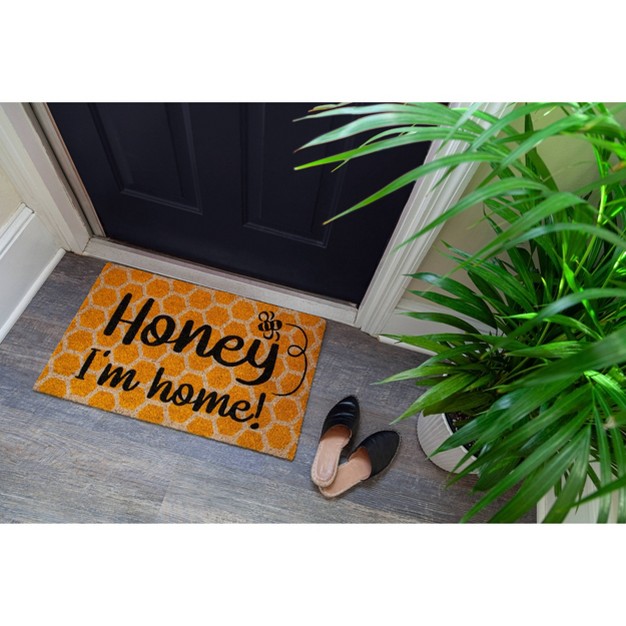 X 2 x27 4 quot Honey I x27 m Home Indoor outdoor Coir Doormat White black yellow Entryways