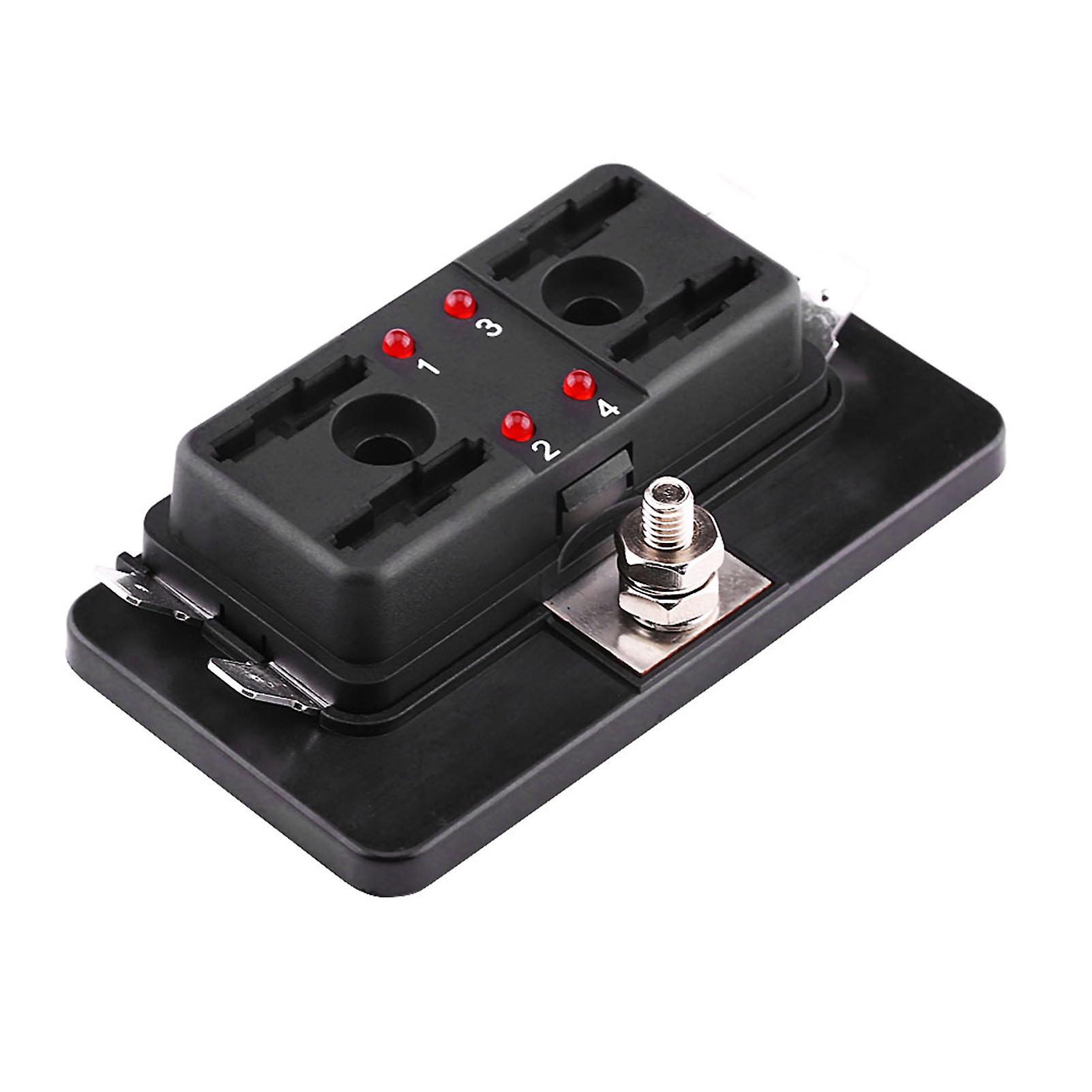 4 Way Circuit Blade Fuse Box Block Holder With Led Warning Light Kit For Car Van Boat Marine