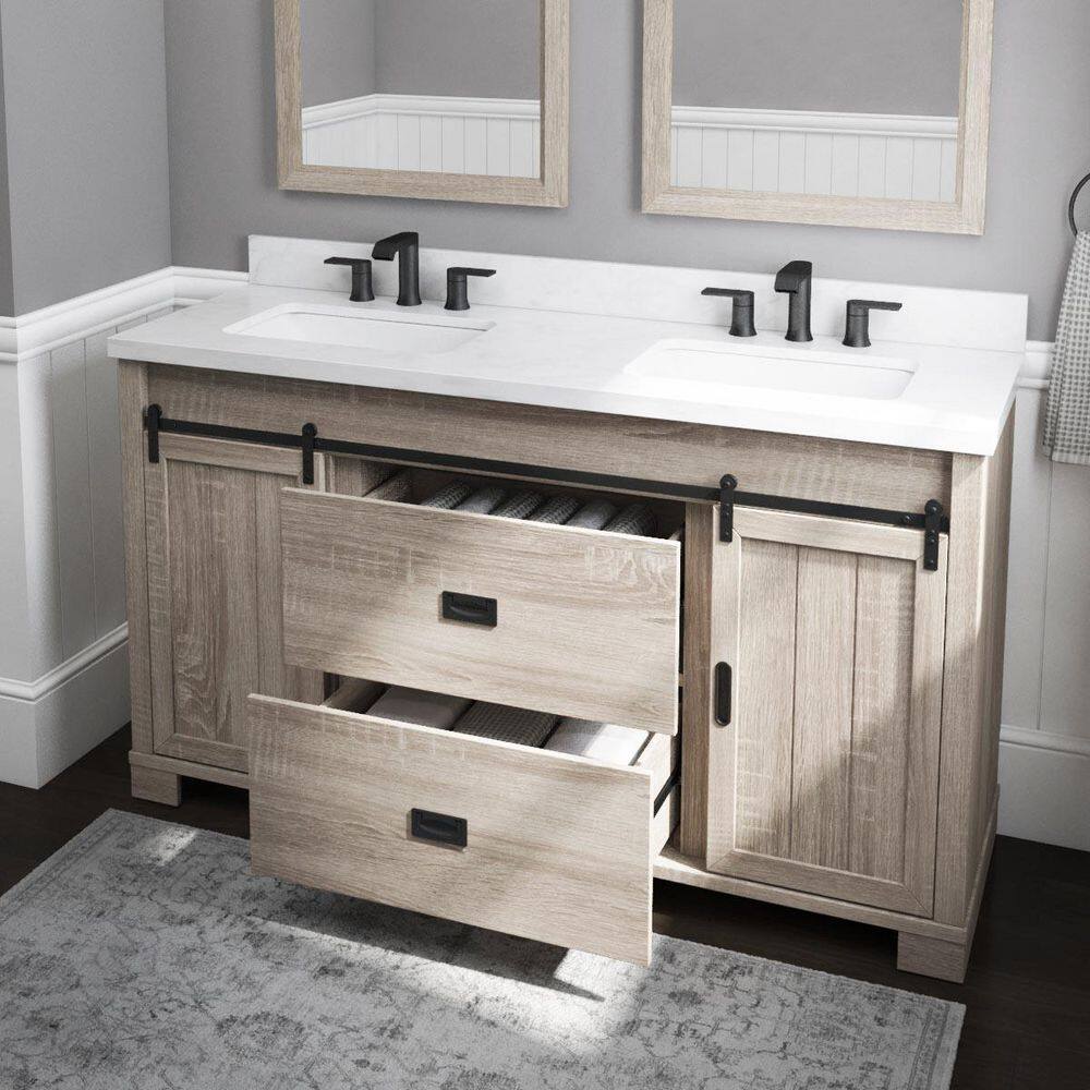 Glacier Bay Brindley 60 in. W x 20 in. D x 34.5 in. H Barn Door Bath Vanity in Weathered Gray with Engineered Stone Top HDBD60VG