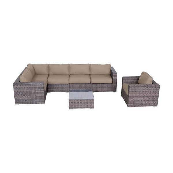 LSI 7 Piece Rattan Sunbrella Sectional Seating Group with Cushions