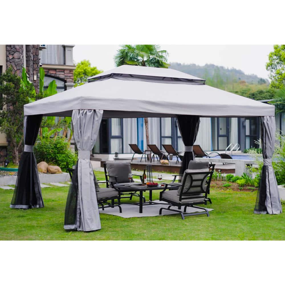 BANSA ROSE 10 ft x 13 ft Outdoor Gazebo with 2tier Waterproof Polyester Canopy Mosquito Netting and Shade Curtains