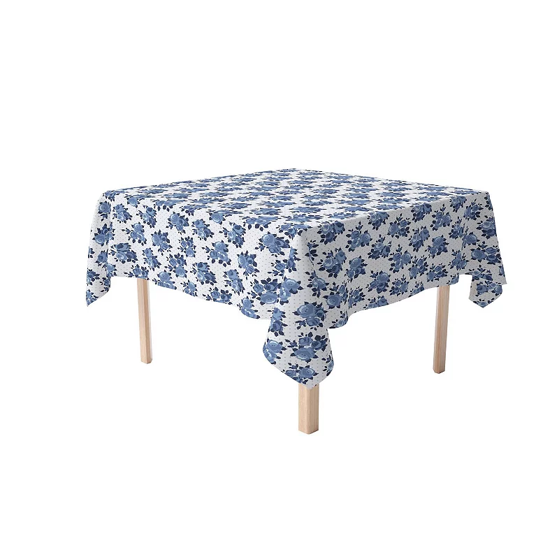 Square Tablecloth， 100% Polyester， 70x70， Blue Floral and Dots