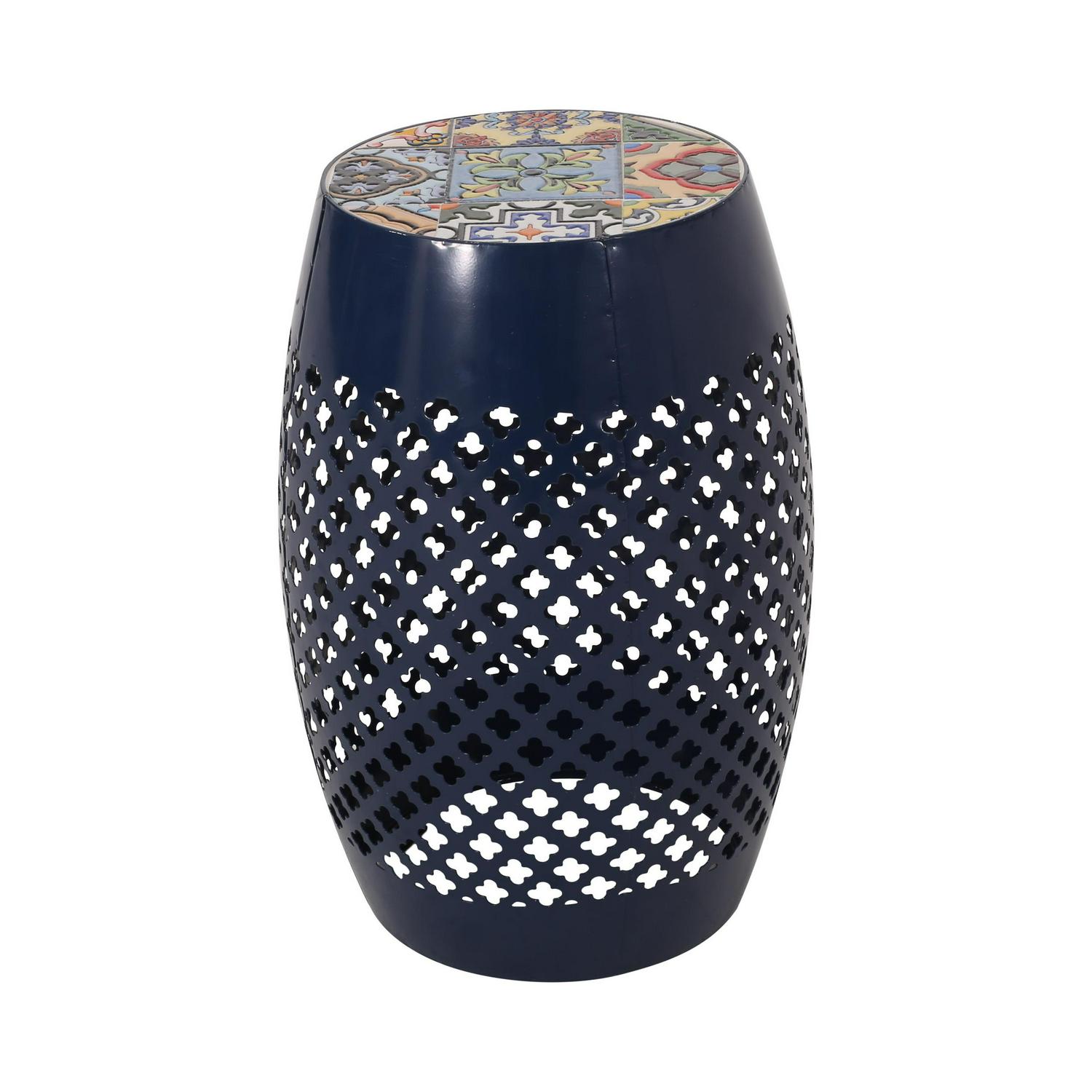 Samerah Outdoor Iron Side Table Dark Blue MultiColor  Crowdfused