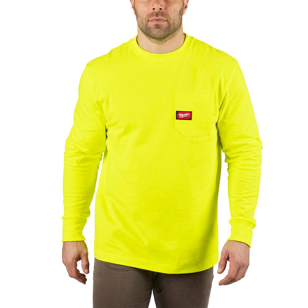 Heavy Duty Hi Vis Yellow Pocket Long Sleeve T-Shirt ; 3X