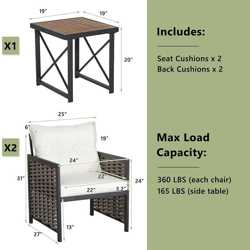 3 Piece Patio Rattan Furniture Set with Acacia Wood Tabletop