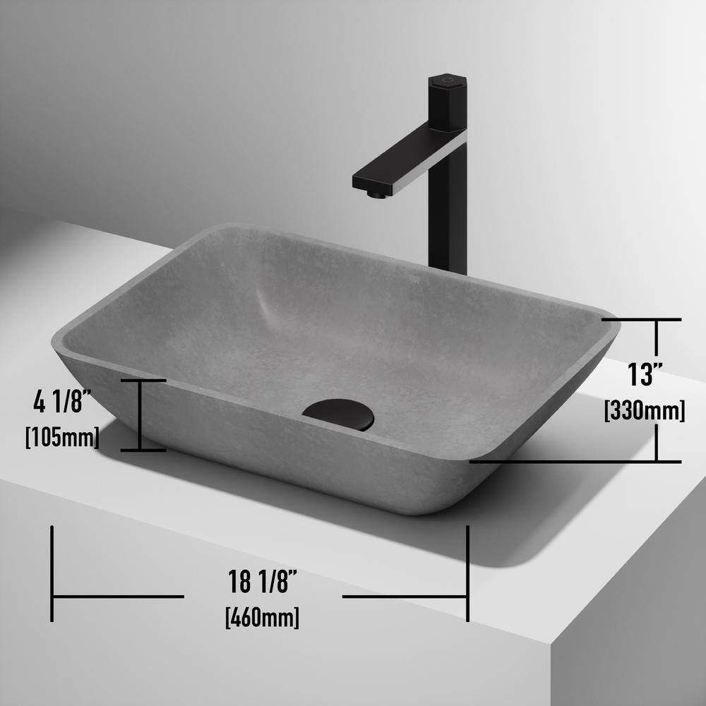 VIGO Duomo Gothic Gray Concreto Stone 18 in. L x 13 in. W x 4 in. H Rectangular Vessel Bathroom Sink VG04063