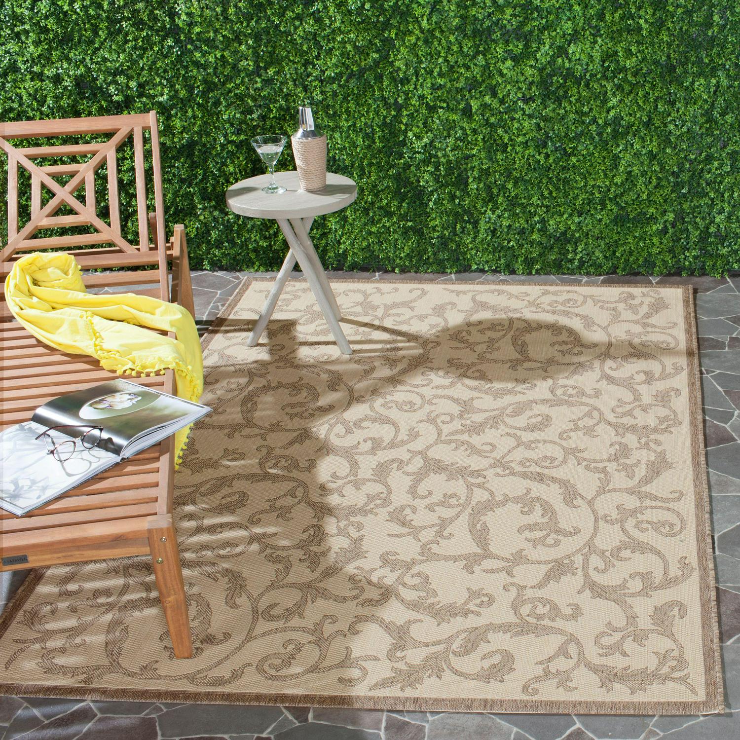 SAFAVIEH Courtyard Kevin Floral Indoor/Outdoor Area Rug Natural/Brown， 710 x 710 Square