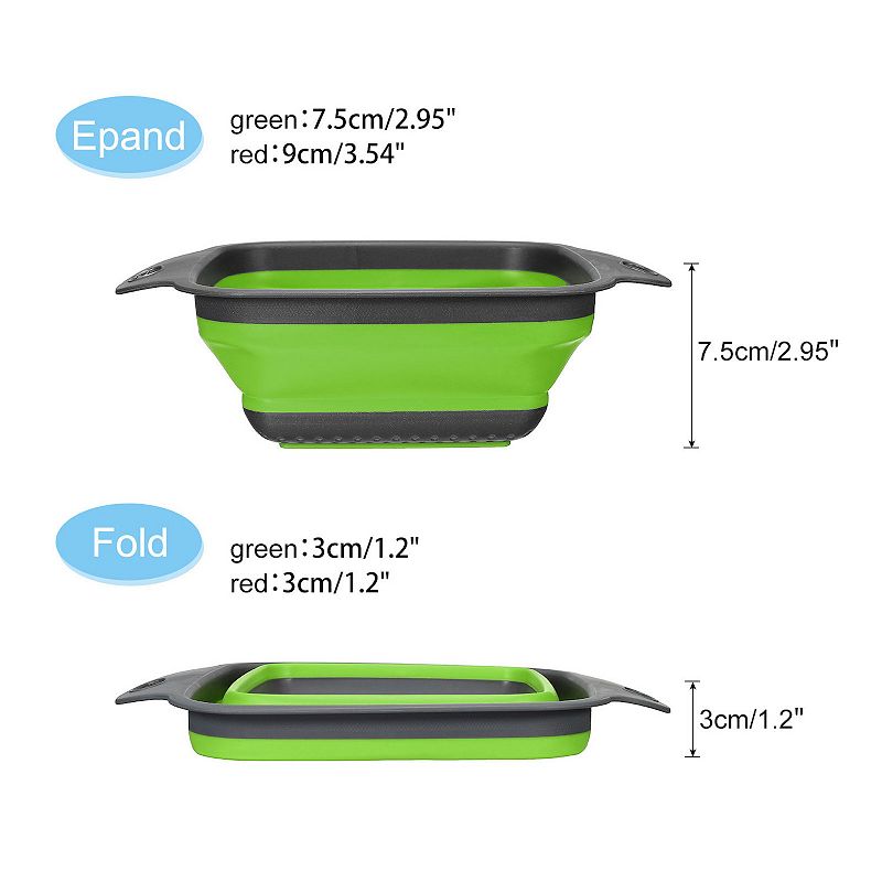 Collapsible Colander Set， 2 Size Silicone Square Strainer， Large and Small