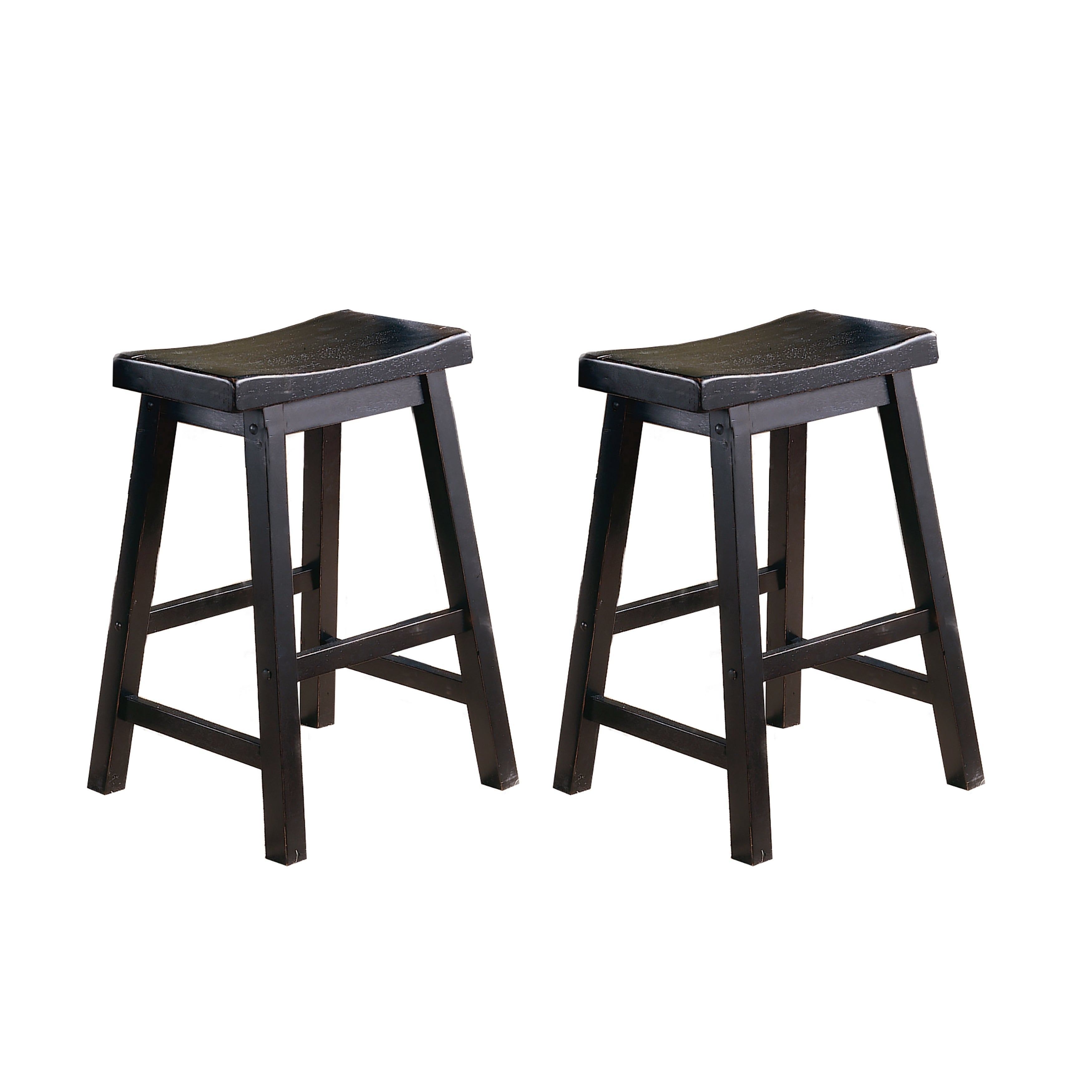 24-inch Solid Wood Counter Height Backless Stools Set of 2 in Black Finish