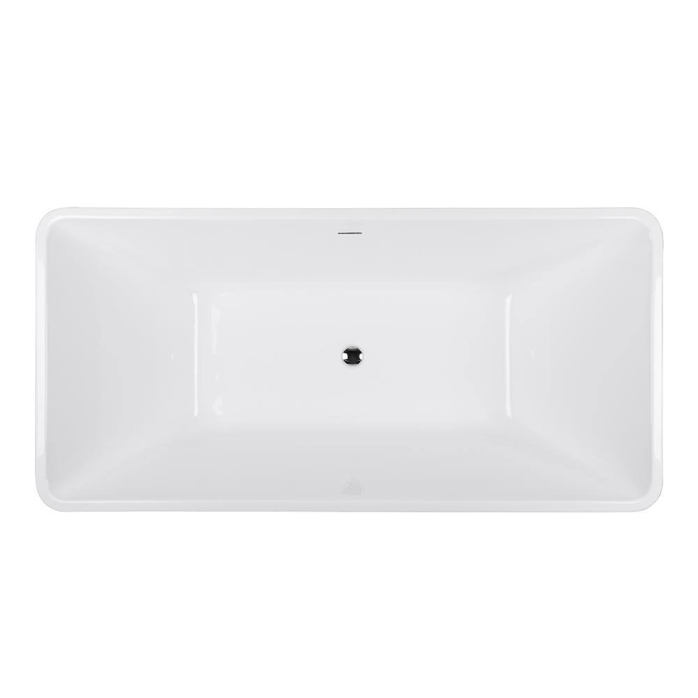 AKDY Freestanding Bathtub - 59 in. White Acrylic Bathtub - Modern Stand Alone Tub BT0127