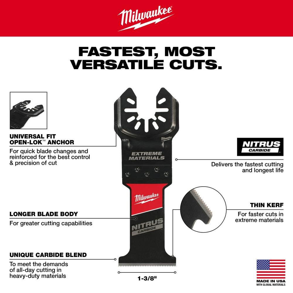 Milwaukee NITRUS CARBIDE Extreme Materials Universal Fit OPEN LOK Multi Tool Blade 5pk 49-25-1575 from Milwaukee