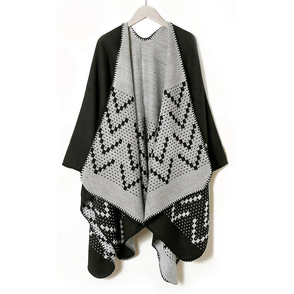 Women's Warm Shawl Wrap Lady Poncho Pashmina Cardigant Blanket With Stitched Edge