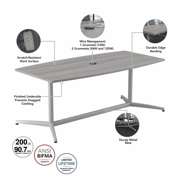 Bush Business Furniture 96W x 42D Boat Shaped Conference Table with Metal Base in Platinum Gray