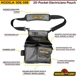 MagnoGrip 20-Pocket Electricians Pouch with Padded Shoulder Strap 006-598