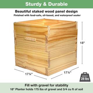 EXCELLO GLOBAL PRODUCTS Extra Large 18 in. Natural Wooden Planter Box with String Light Pole Sleeve EGP-HD-0478-OS