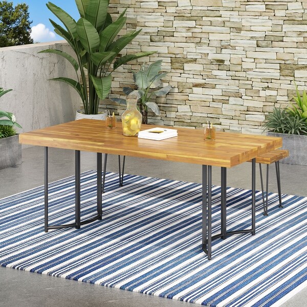 Outdoor Dining Table with a Powdercoated Frame and Sleek Wooden Slats