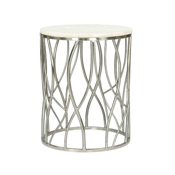 Roundhill Furniture Kameral Round Marble End Table with Stainless Steel Base