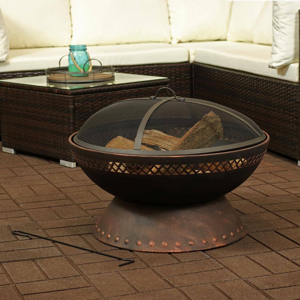 Sunnydaze Decor 25-In Chalice Steel Fire Pit with Spark Screen - Copper Finish NB-154