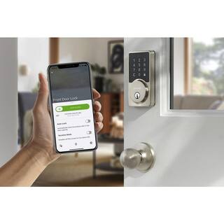 Defiant Square Satin Nickel Smart Wi-Fi Deadbolt Powered by Hubspace HSGC9X2D01AJ