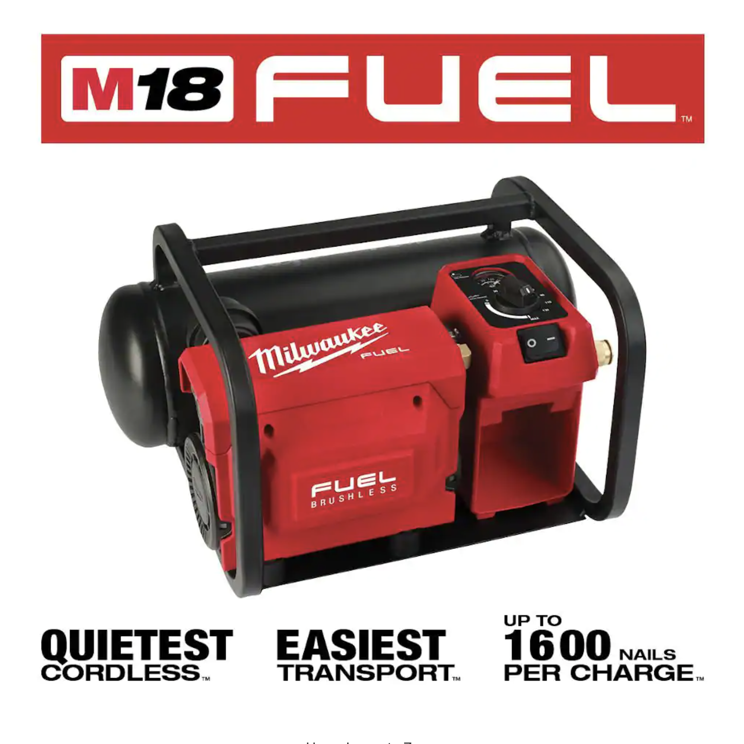 Milwaukee M18 FUEL 18-Volt 2 Gal. 135 PSI Lithium-Ion Brushless Cordless Electric Compact Air Compressor with Free 5.0 Ah Battery (2840-20-48-11-1850)