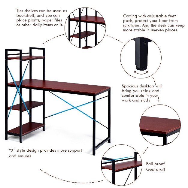 Costway 47 5 x27 x27 Compact Computer Desk With 4 tier Storage Bookshelves For Home Office