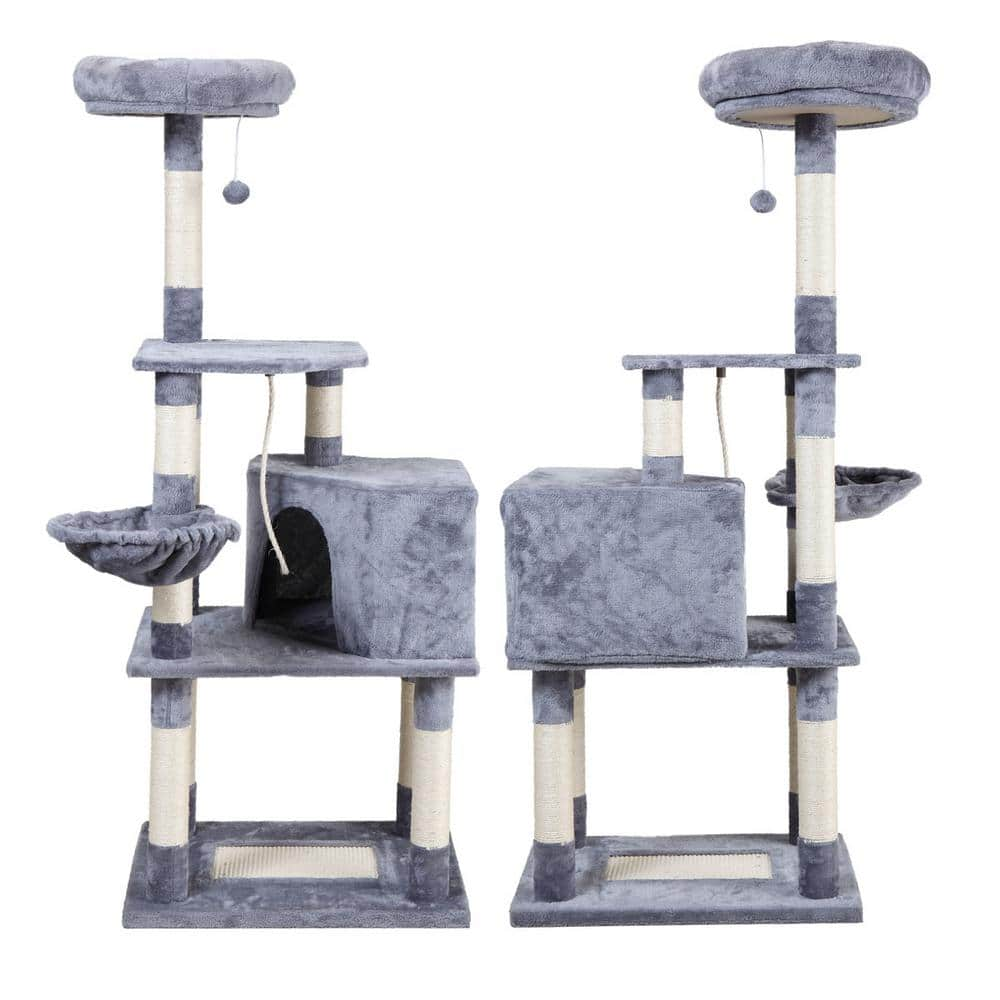 COZIWOW 58.3 in. Cat Tree 4-Tier Tower Kitty Play House Scratching Posts Gray CW12A0324