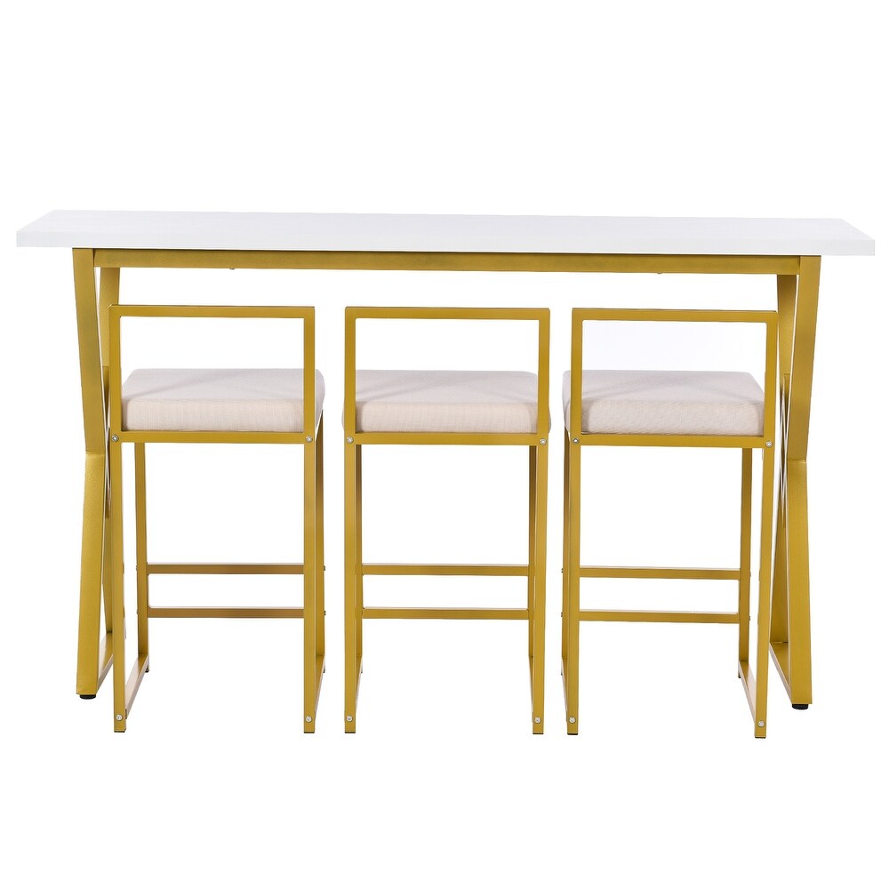 Console Bar Dining Table Set with 3 Padded Stools