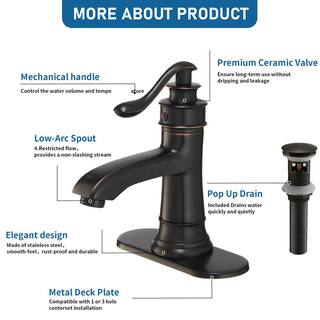 BWE Single Hole Single Handle Low-Arc Bathroom Faucet With Pop-up Drain Assembly in Oil Rubbed Bronze A-96576-ORB