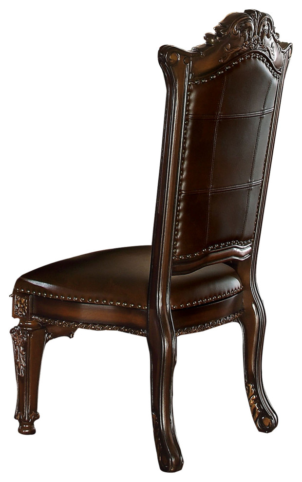 Benzara BM191301 Leather Wooden Side Chair Button Tufted Back  Brown  S/2   Victorian   Dining Chairs   by Uber Bazaar  Houzz