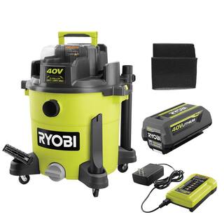 RYOBI 40V 10 Gal. Cordless WetDry Vacuum Kit with 40V 4.0 Ah Battery 40V Charger and Replacement Foam Filters (2-Pack) RY40WD01K-A32WF02