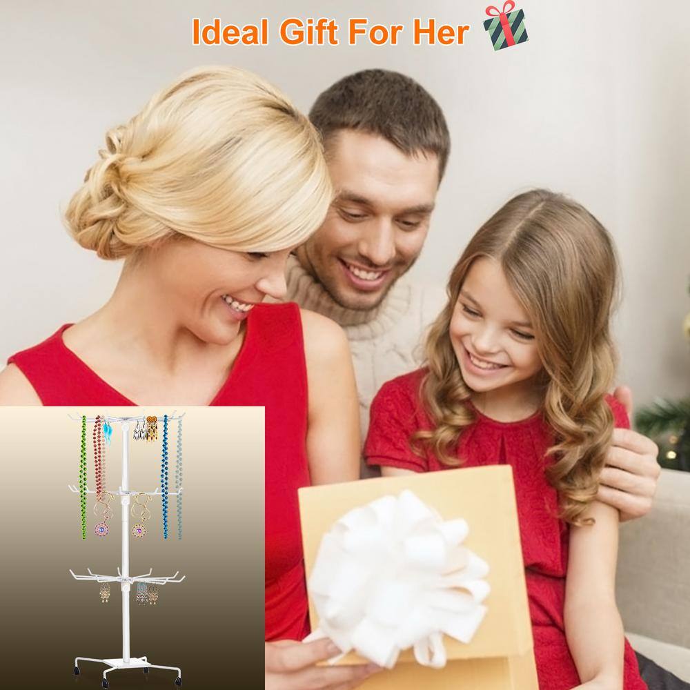 3-Tier White Metal Jewelry Rack 30-Hook Necklaces Bracelets Display Stand Organizer Spinning Tower Holder GM-H-391