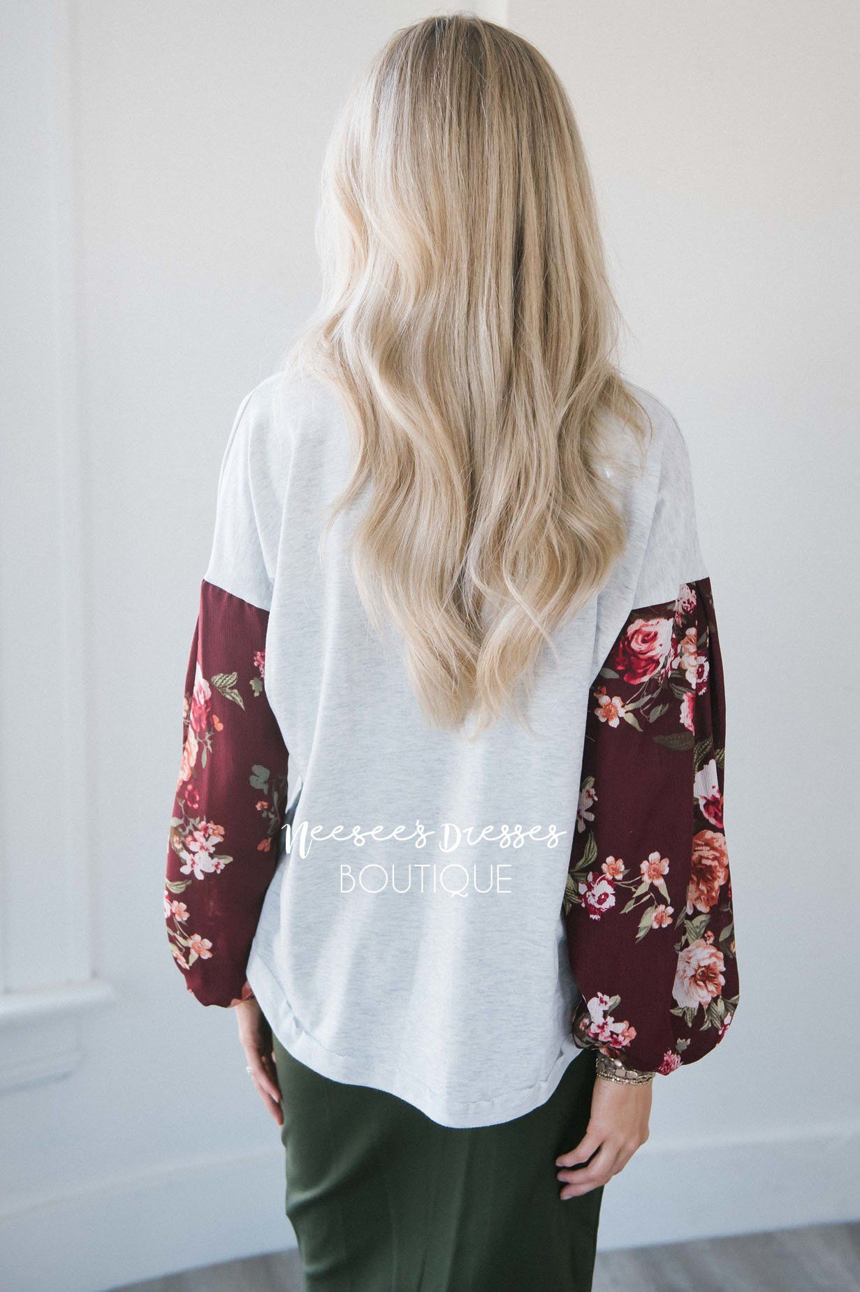 Chiffon Floral Bubble Sleeve Sweater