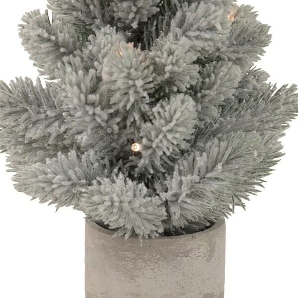 16 LED Lighted Mini Frosted Pine Christmas Tree in Cement Base