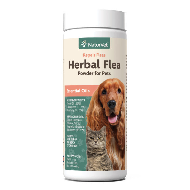 NaturVet Herbal Flea Powder with Essential Oils for Dogs and Cats 4oz