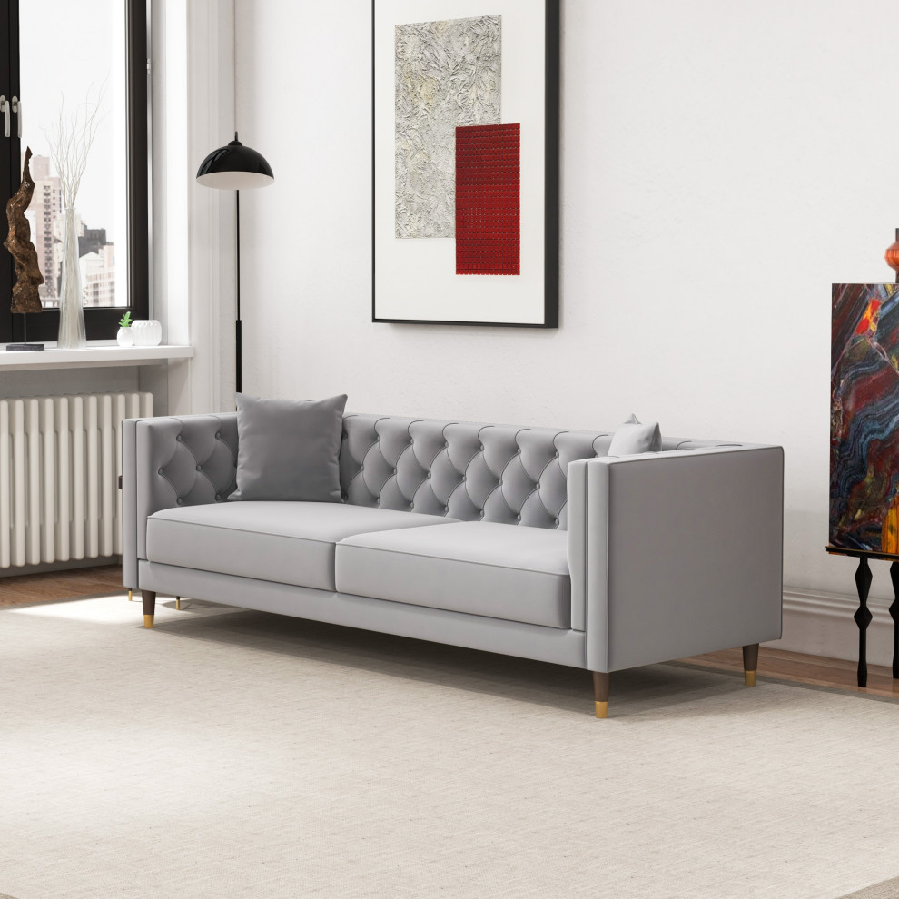 Clark Mid Century Modern Luxury Tufted Velvet Sofa   Midcentury   Sofas   by Ashcroft Furniture Co.  Houzz