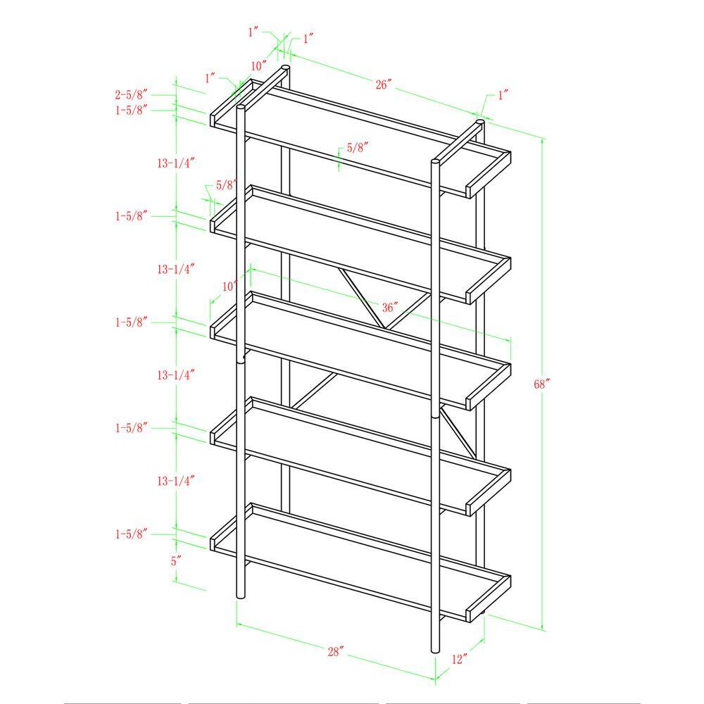 Walker Edison Furniture Company 68 in. BarnwoodBlack Metal 5-shelf Etagere Bookcase with Open Back HDS68UPBW