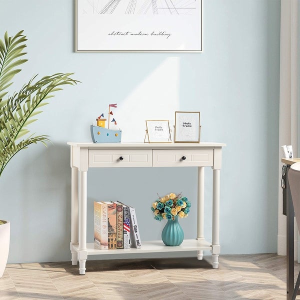 2-Tier Console Table with 2 Drawers， Sofa Table with Storage Shelves