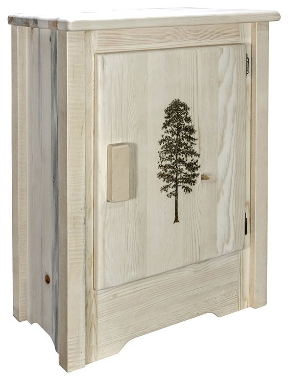 Montana Woodworks Homestead Wood Accent Cabinet with Engraved Pine in Natural   Rustic   Accent Chests And Cabinets   by Homesquare  Houzz