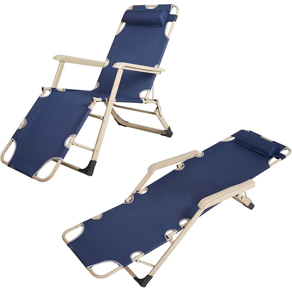 Outdoor Reclining Lawn Chairs Set of 2 Adjustable Folding Patio Recliners with Pillow for Pool Lawn Beach   37\