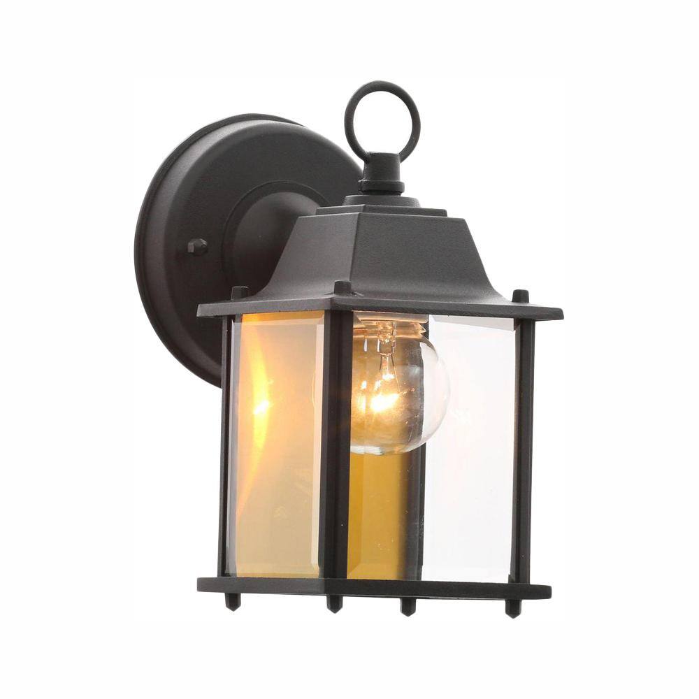 Hampton Bay 8.5 in. Black Decorative Outdoor Coach Wall Lantern with Clear Glass Shade G14806-BK