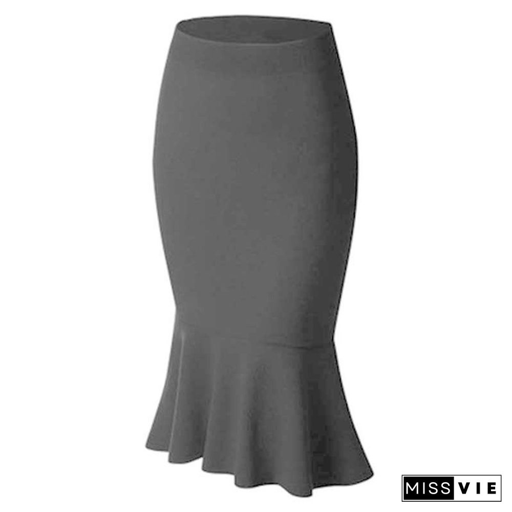 Summer Fishtail Skirt Lady High Waist Mermaid Skirt Solid Color Office Wear Skirts Women Fashion Plus Size Skirts